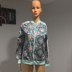 adidas Teal and Orange Floral Bomber Jacket